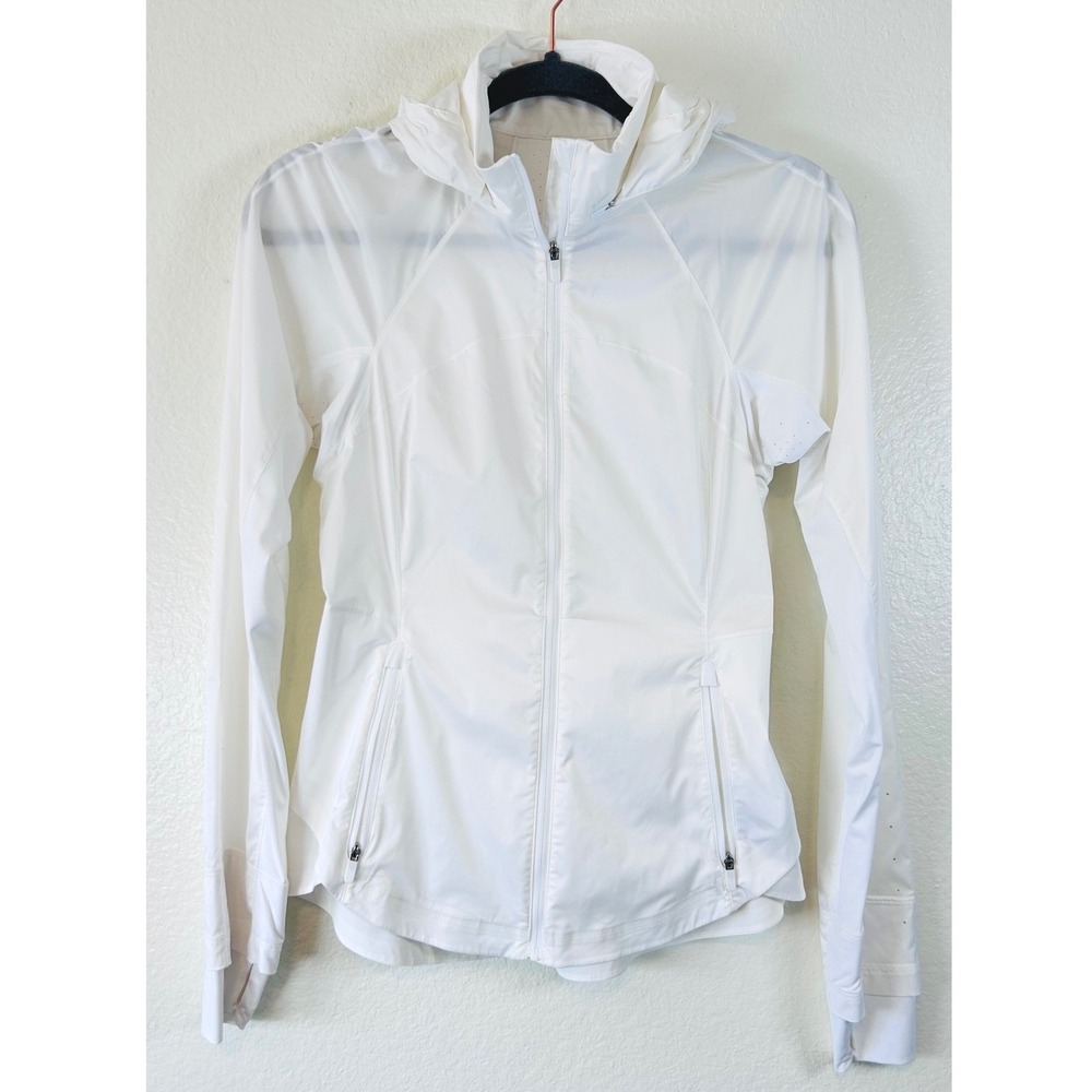 Lululemon Mist Over Windbreaker Jacket White Hooded Running Size 4